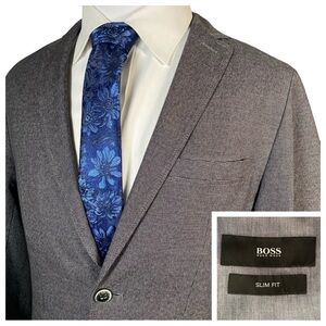 Hugo Boss Slim Norell Sport Coat 38R Grey Micro Weave Textured Cotton Casual